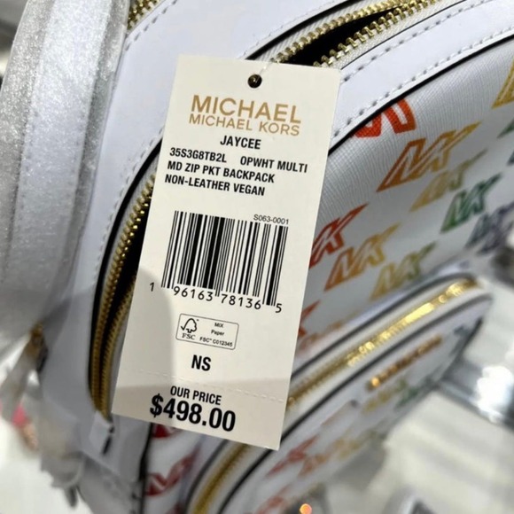Michael Kors Backpack Jaycee Medium Jet Set MK Signature Rainbow Optic White NWT - Picture 9 of 12